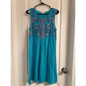 Sundance Turquoise Blue 100% Linen‎ Embroidered Floral Sleeveless Dress Womens M